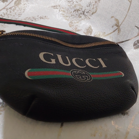 Gucci Handbags - Gucci Black Leather Belt Bag with Sherrry Line Signature Strap Comes With COA